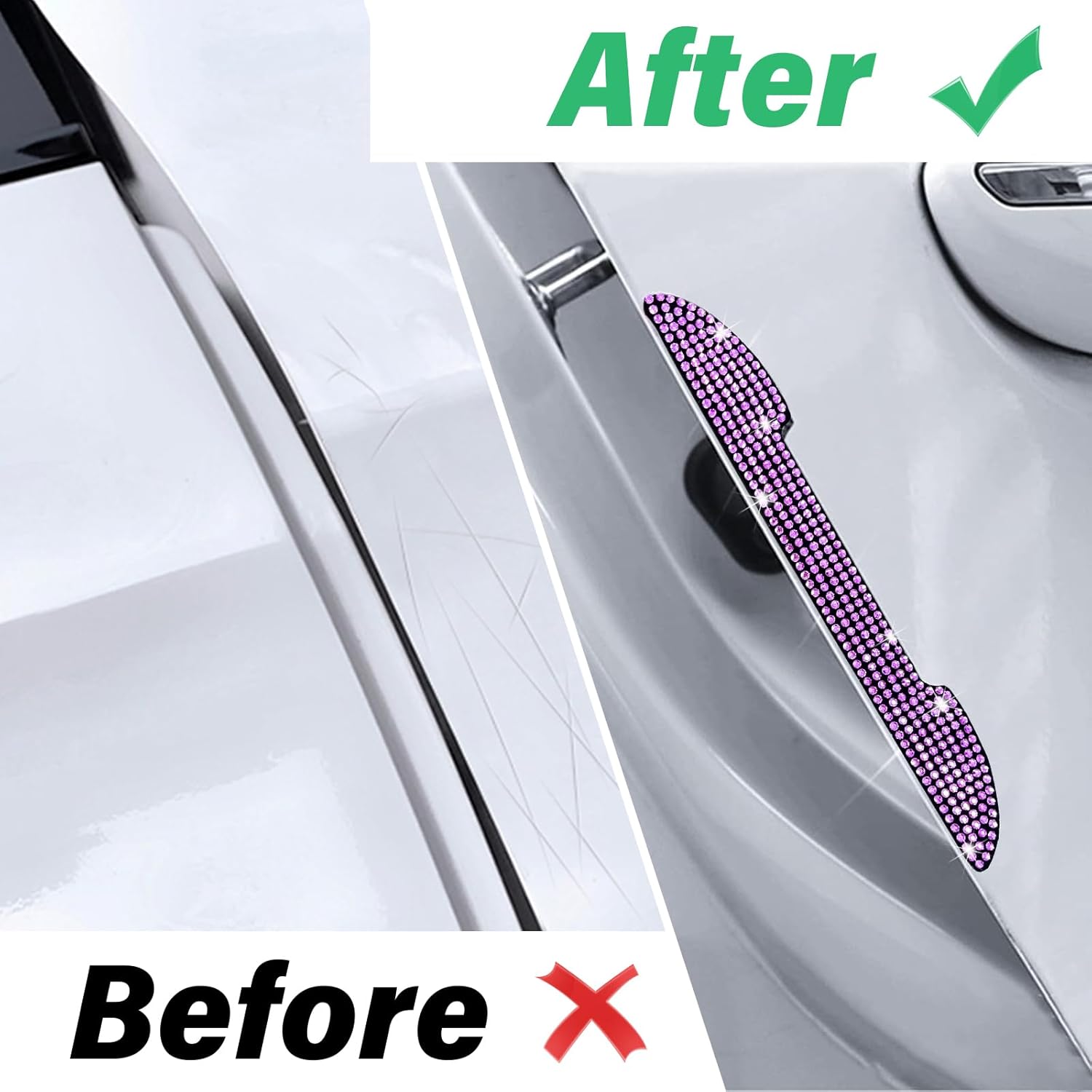 4 protectores de arañazos para manija de puerta de automóvil, tira anticolisión con diamantes de imitación automáticos, protector de borde para