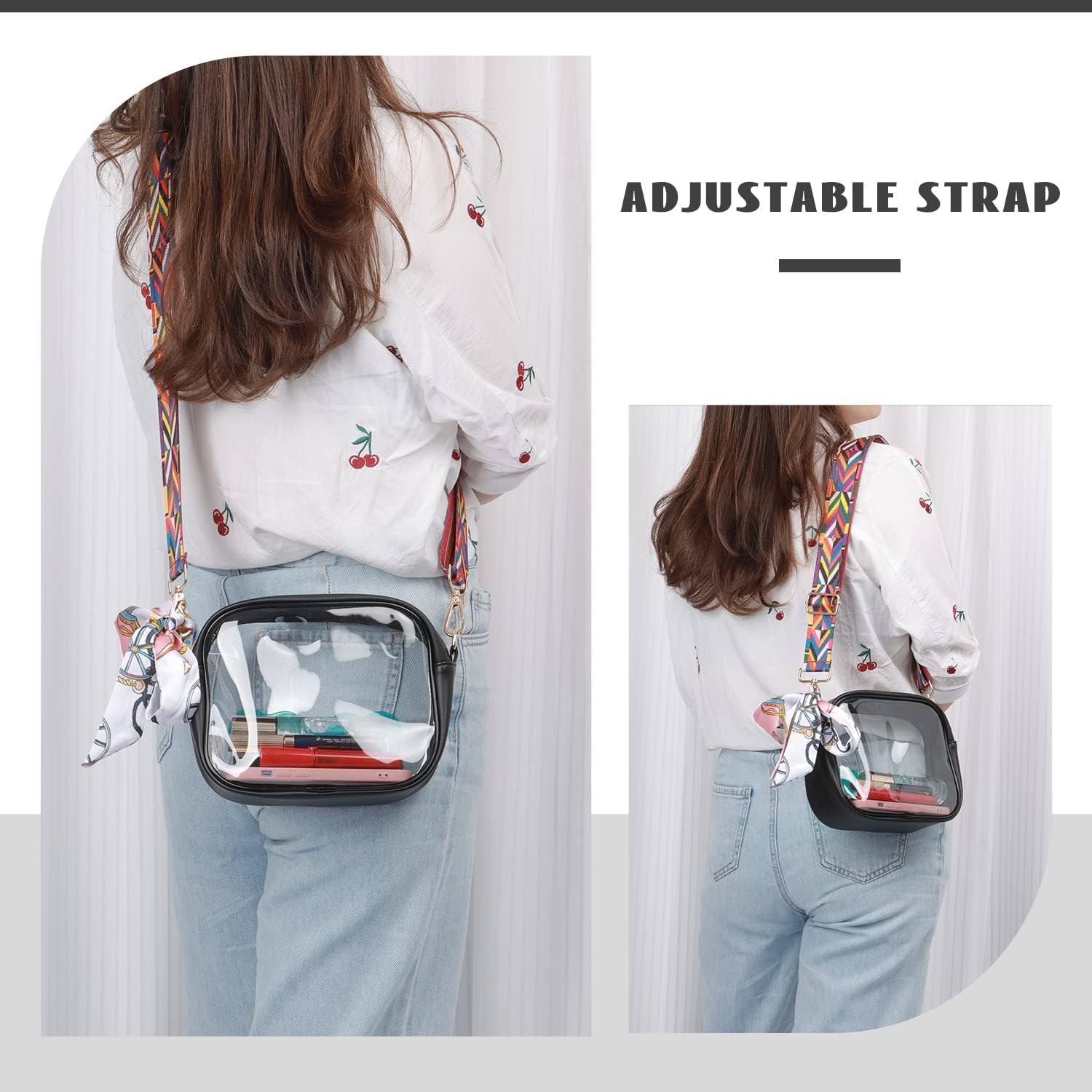 Oweisong Bolsa transparente para mujer, aprobada para estadios, correa de guitarra, bolsa de hombro transparente para conciertos deportivos