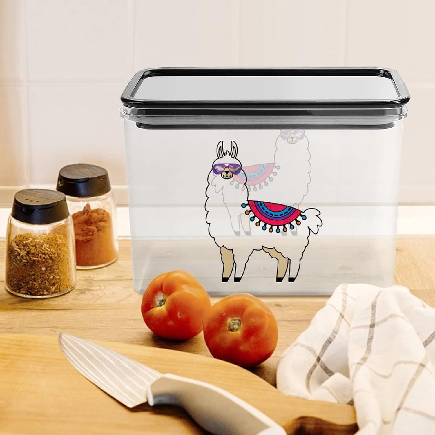 Divertidos recipientes de almacenamiento de alpaca con llama, caja de plástico transparente con tapas, contenedores reutilizables para cocina,