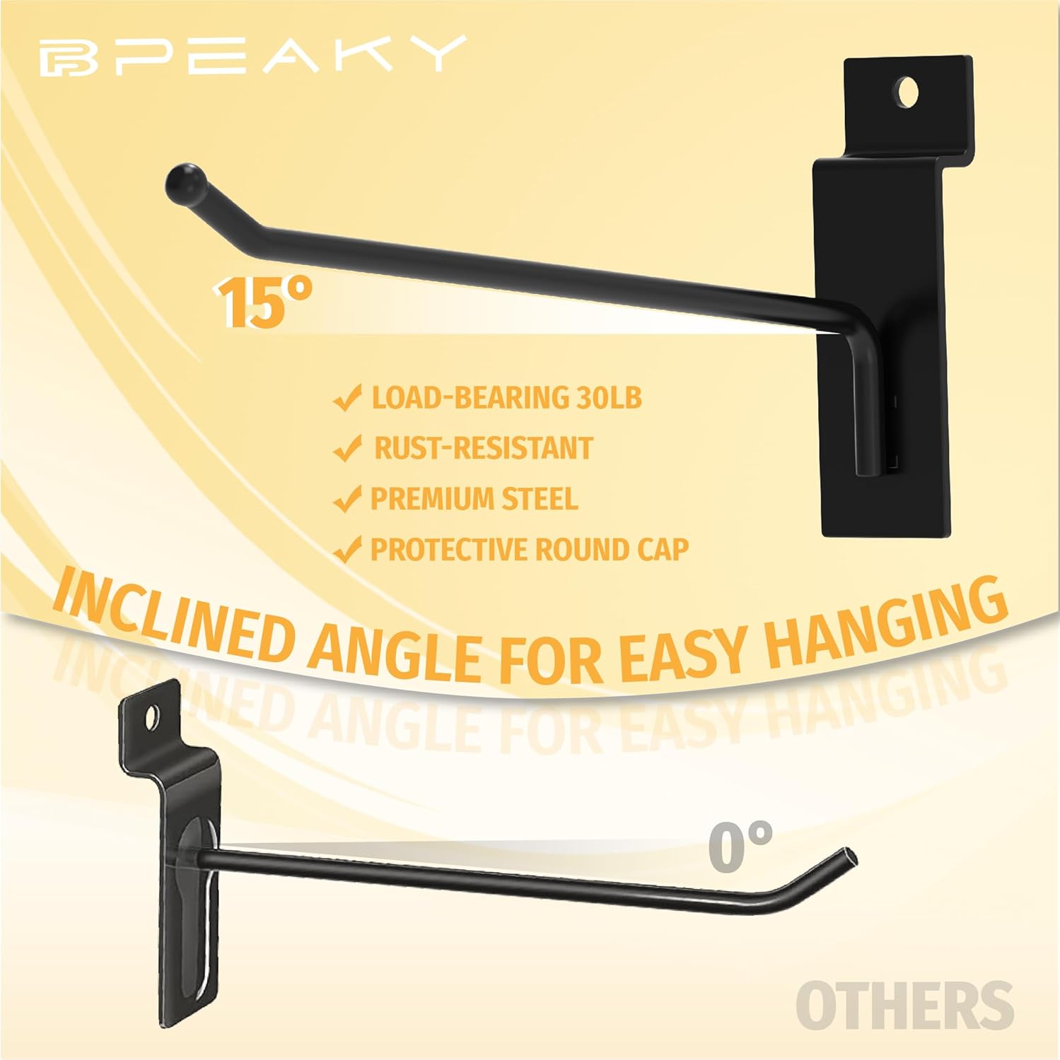 Ganchos de pared negros de 10 pulgadas, 25 piezas, accesorios de pared de listones resistentes, colgador de herramientas de pared de listones