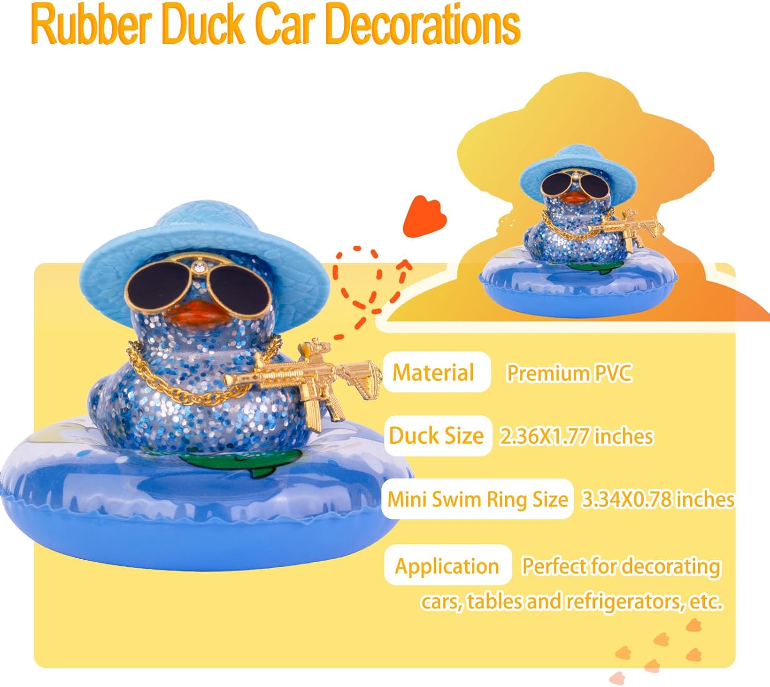 Decoración de tablero de pato de goma para automóvil, adornos coloridos para automóvil con accesorios especiales, mini anillo de natación, gafas de