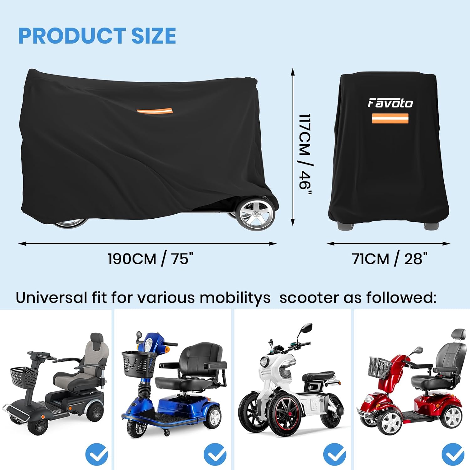 Favoto Funda impermeable para scooter de movilidad, tela Oxford 210D, cubierta de almacenamiento para viajes, resistente, resistente al viento, a