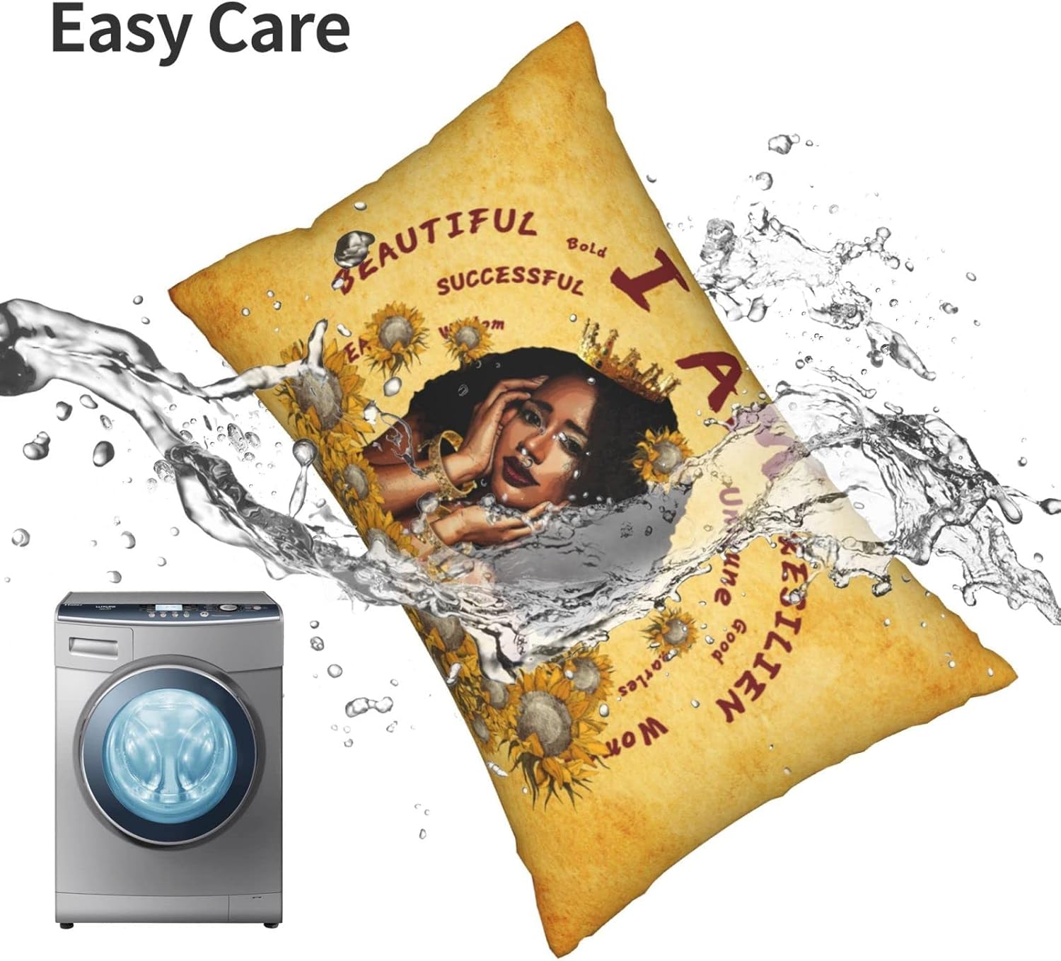 Fundas de almohada para cama de niña africana con cremallera oculta, funda de almohada lumbar, tamaño Queen estándar de 20 x 30 pulgadas para