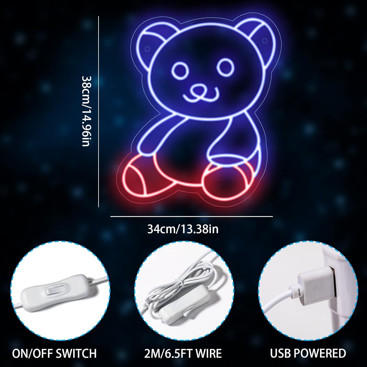 ENSHUI Bonito letrero de neón de oso para decoración de pared, luces de neón para dormitorio, alimentada por USB, lámpara de oso, sala de estar,