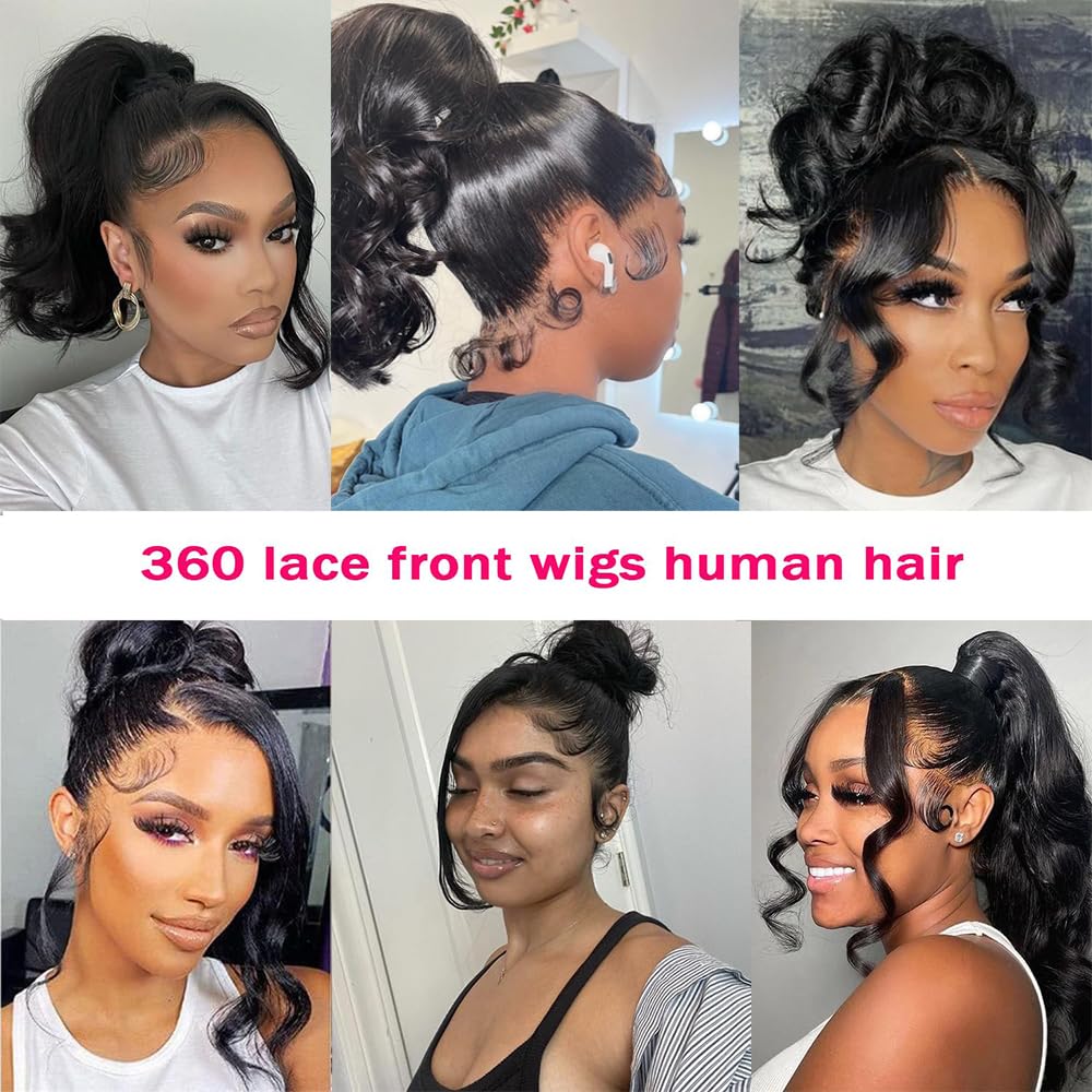Maxine Pelucas de cabello humano ondulado 360 con encaje frontal prearrancado, sin pegamento, densidad del 180%, pelucas de cabello humano de 22
