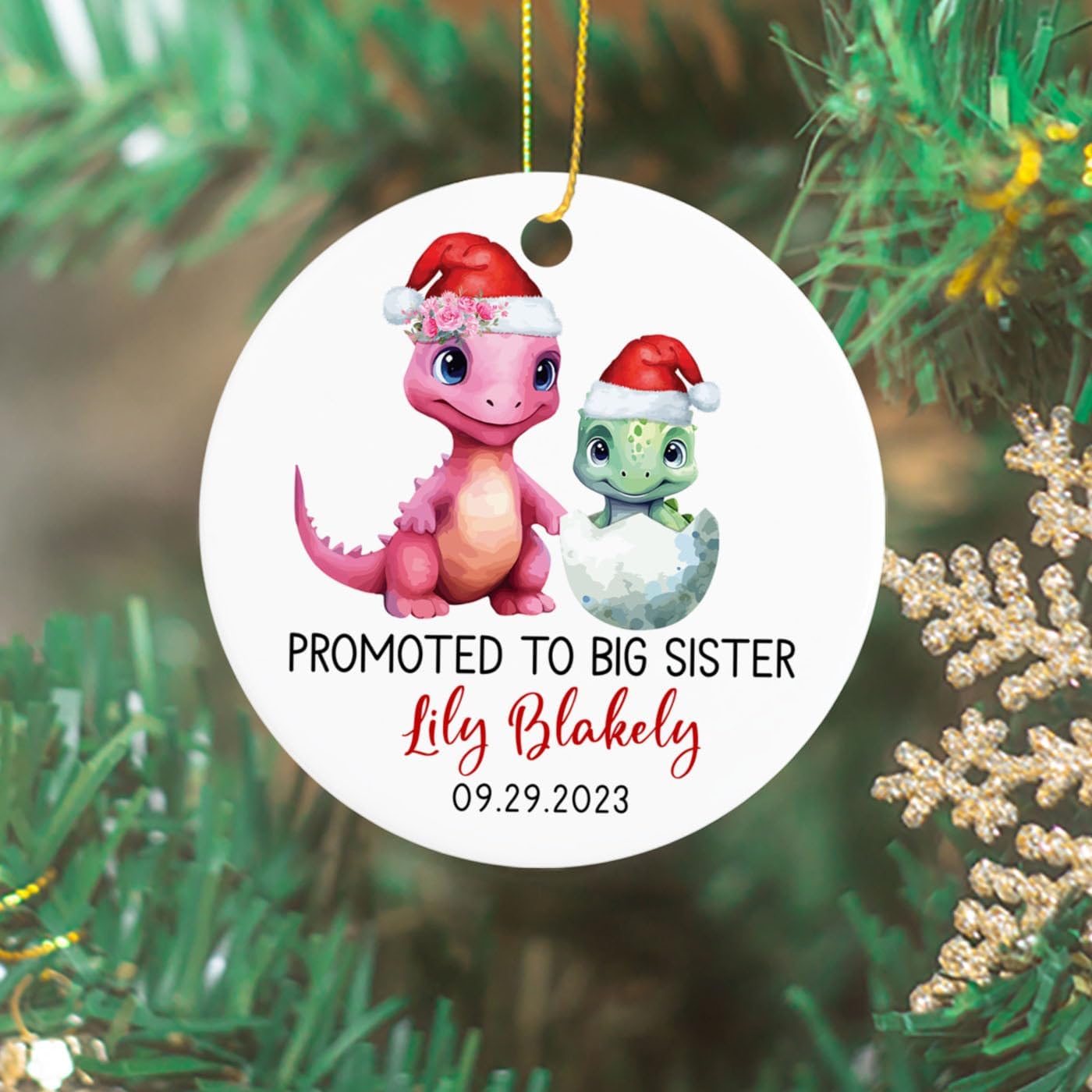 Adorno personalizado para hermana con nombre y fecha de promoción a hermana mayor, adorno de árbol de Navidad personalizado para nueva hermana de