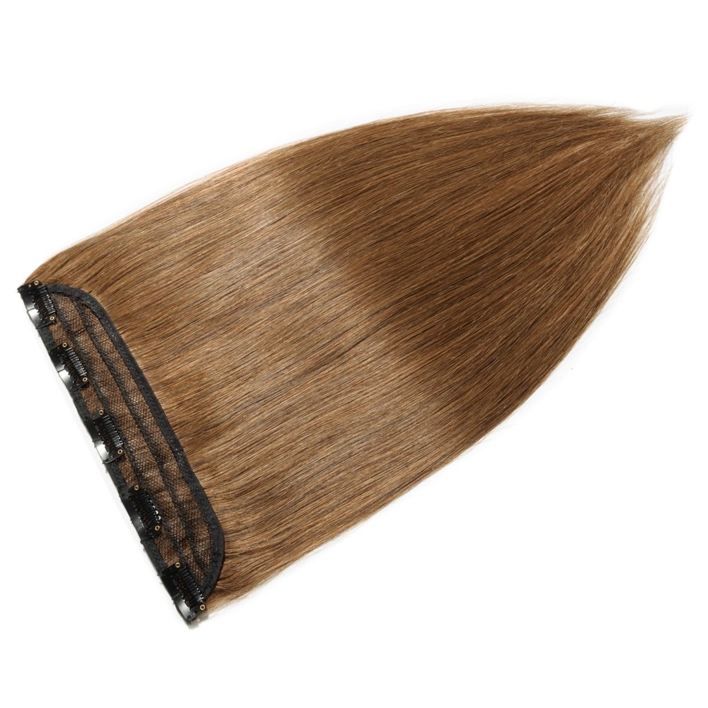 Extensiones de cabello con clip, cabello humano Remy, extensiones de cabello largo lacio de una pieza con 5 clips, con gancho para colgar