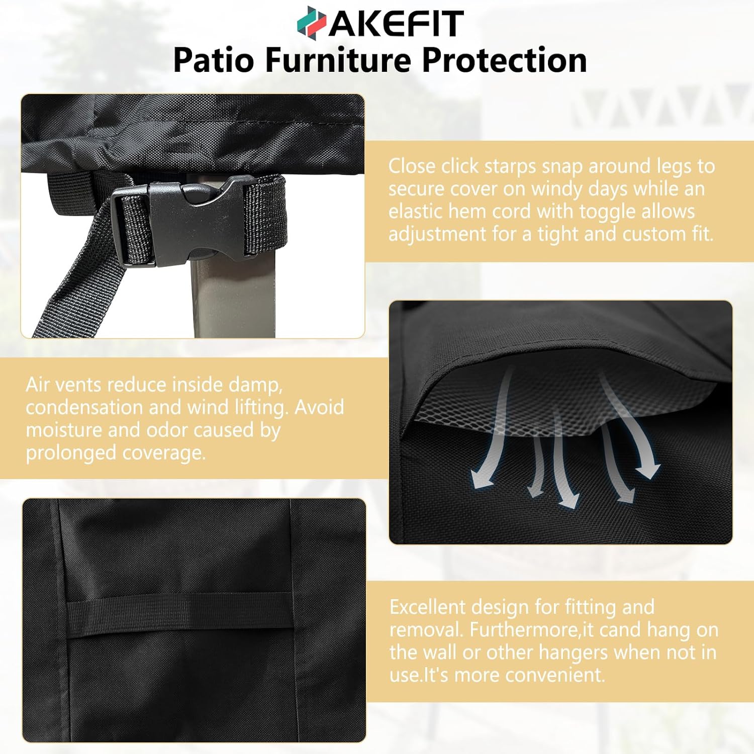 AKEfit Fundas para muebles de patio, 500D resistentes al agua para exteriores cuadradas y rectangulares para mesa de patio y fundas de silla, color