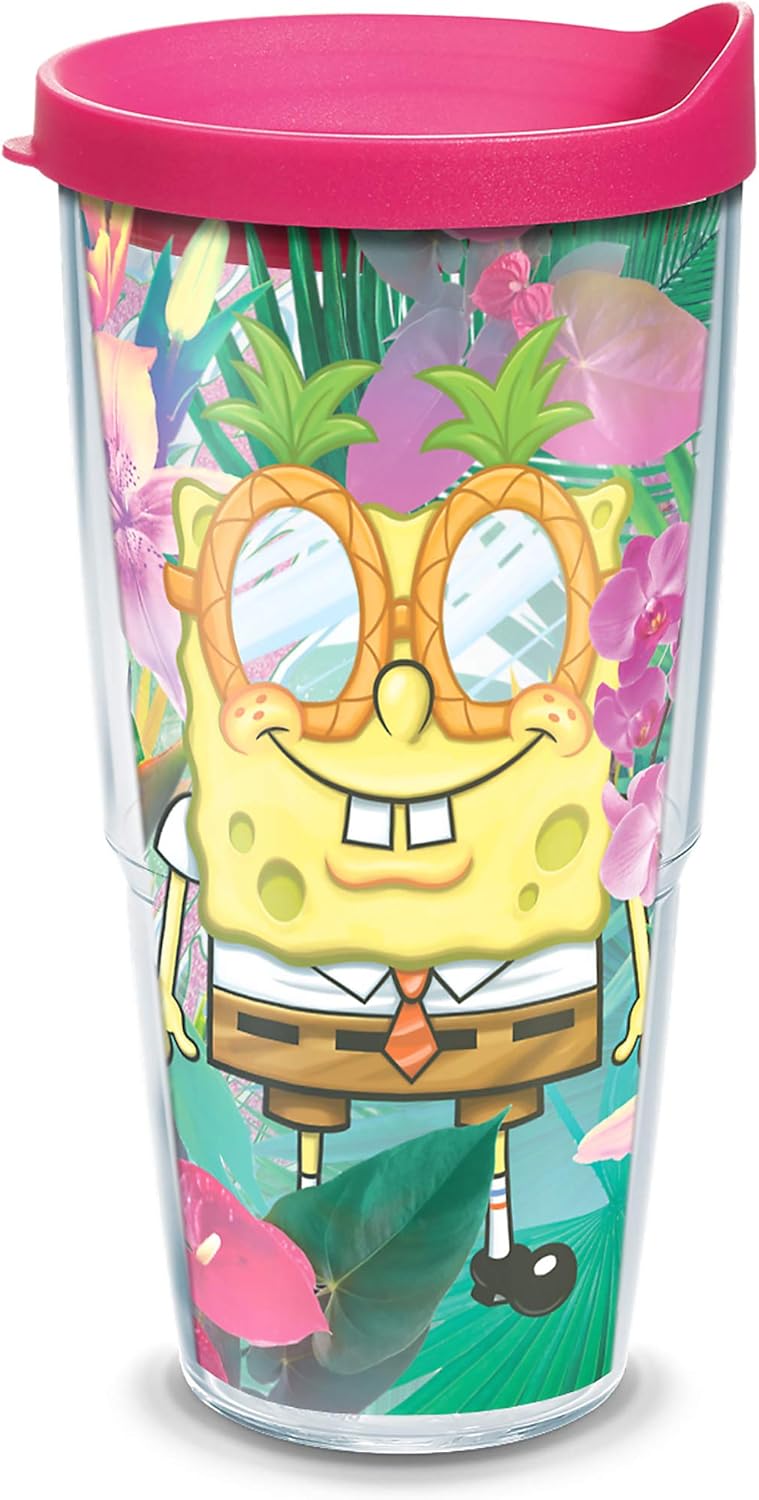 Tervis Nickelodeon – Vaso aislado de doble pared hecho en Estados Unidos de Bob Esponja mantiene las bebidas frías y calientes, 24 onzas, tropical