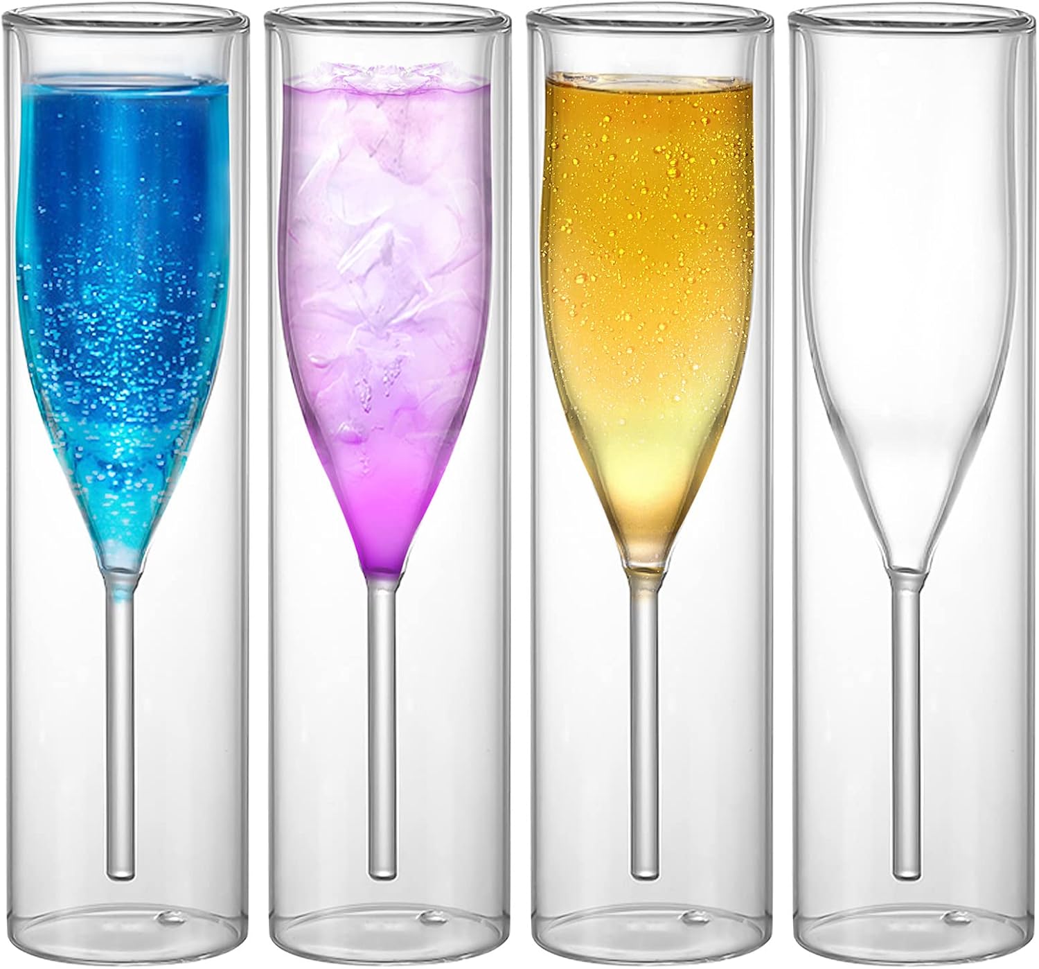 Copas de flauta de champán de doble pared, 4 copas creativas de cristal transparente, copas de tostar sopladas a mano para catering, bodas, fiestas,