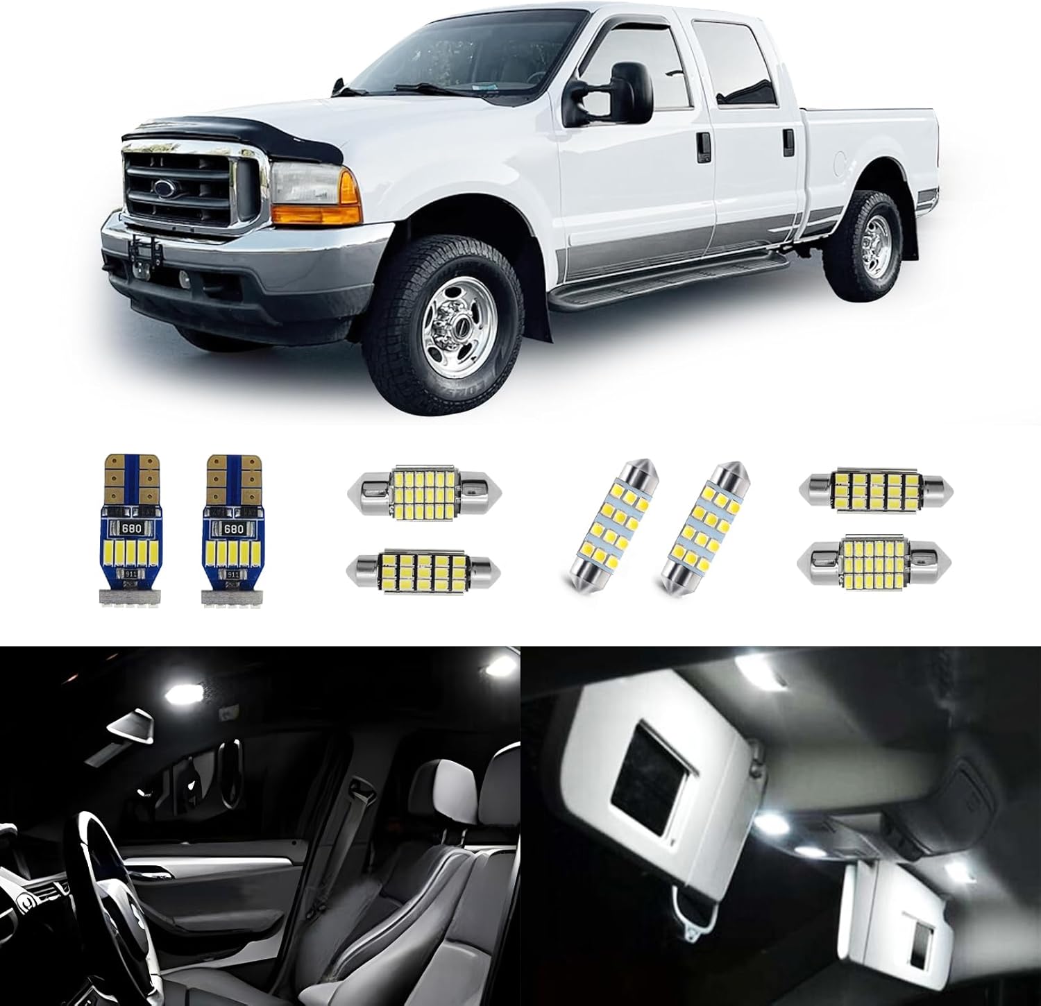 14 bombillas de repuesto para Ford F-250 F350 F350 de 1999 a 2016 Ford F-250 F-350 Super Duty 6000K para interiores, luces de mapa, luces de cúpula,