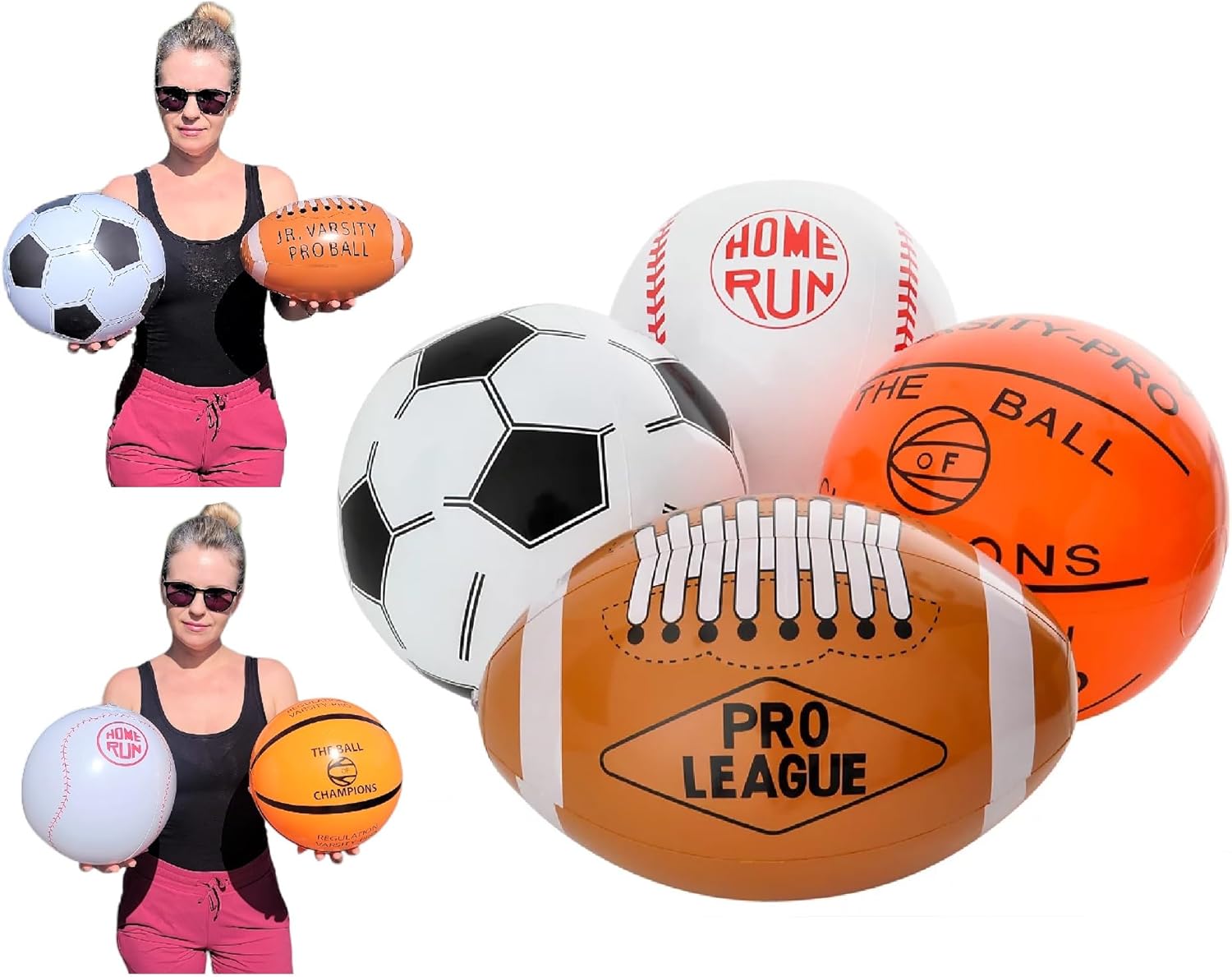 Surtido de pelotas de playa deportivas de 16 pulgadas (fútbol, pelota de fútbol, béisbol y baloncesto) juguete inflable para fiesta