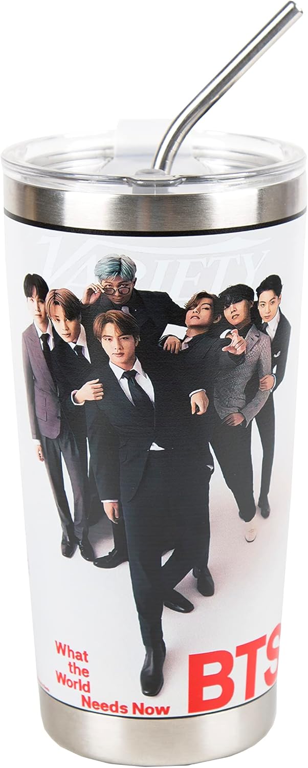 Maxerkeep Botella de agua Bangtan Boys de 20 onzas, vaso aislado al vacío de acero inoxidable, taza de café aislada con tapa para popote y tapa
