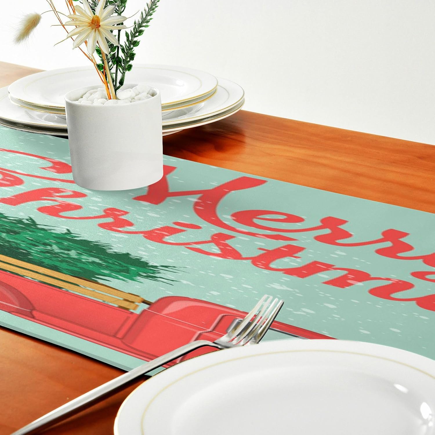 Camino de mesa de árbol rojo de Feliz Navidad, decoración de cocina de otoño para decoración de mesa de comedor, camino de mesa de Navidad, 72