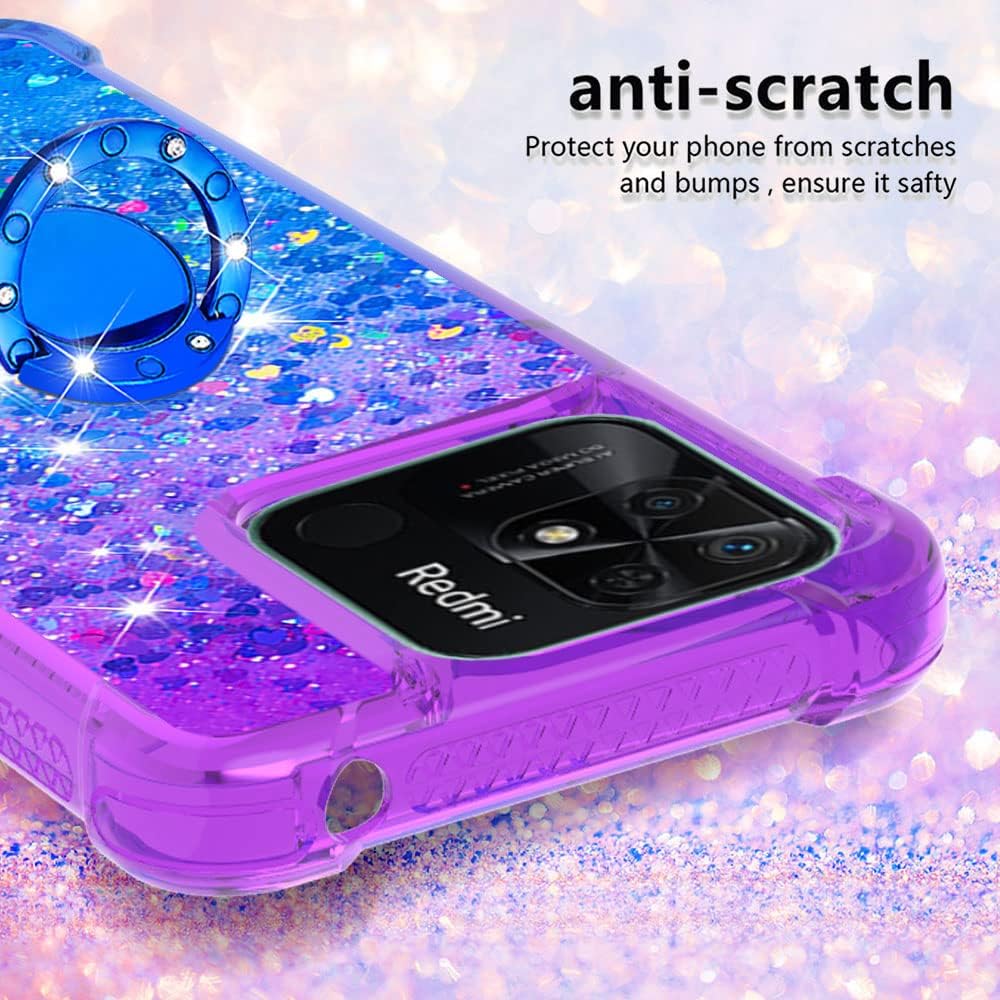 Monwutong Funda para Xiaomi Redmi 10C, parachoques de TPU con líquido de purpurina, protección resistente, azul púrpura