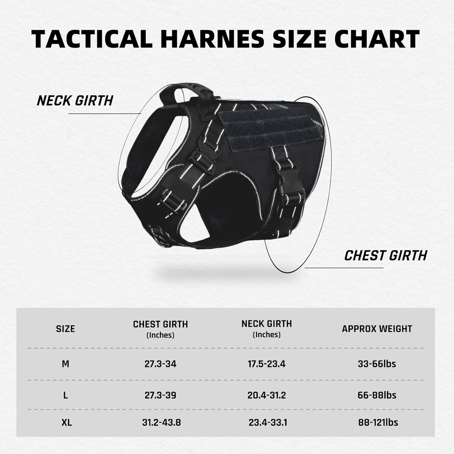Ohmopie Arnés táctico para perro mediano y grande, arnés ajustable con clip trasero y clip frontal, hebilla de metal resistente, chaleco Molle con
