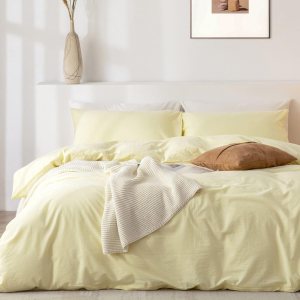 Juego de funda de edredón tamaño Queen, 100% algodón lavado, 3 piezas, suave, cómodo, transpirable, elegante, ropa de cama de tacto de lino, 1 funda Juego de funda de edredón tamaño Queen, 100% algodón lavado, 3 piezas, suave, cómodo, transpirable, elegante, ropa de cama de tacto de lino, 1 funda