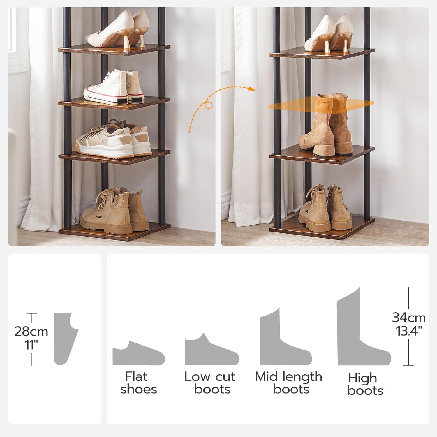 HOOBRO Zapatero vertical, estante estrecho de 8 niveles, organizador de almacenamiento de zapatos para espacios pequeños, 11 pulgadas de largo x 11