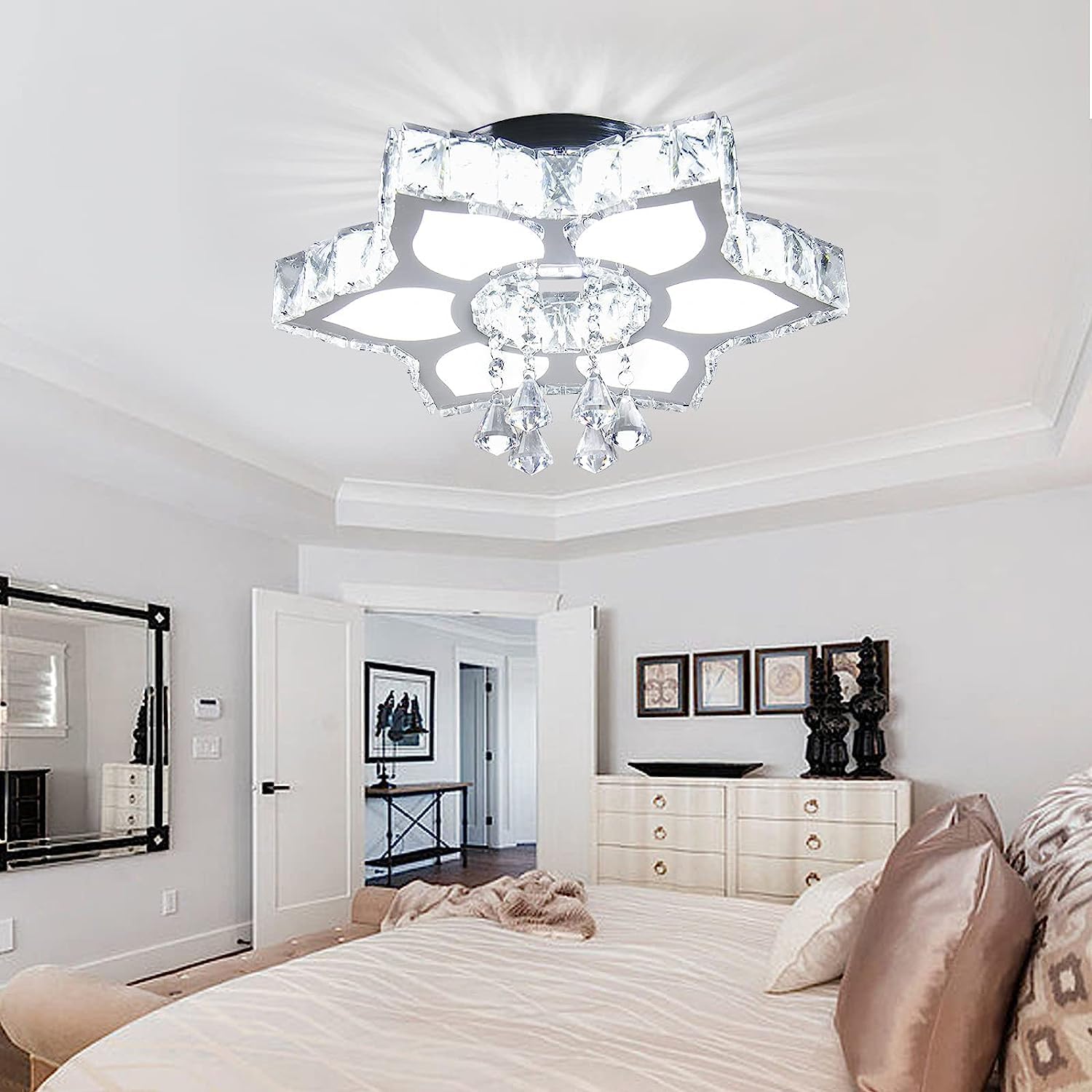 16.1 Candelabros de cristal modernos LED en forma de flor, lámpara de techo empotrada para dormitorio, sala de estar, comedor, pasillo, vestíbulo