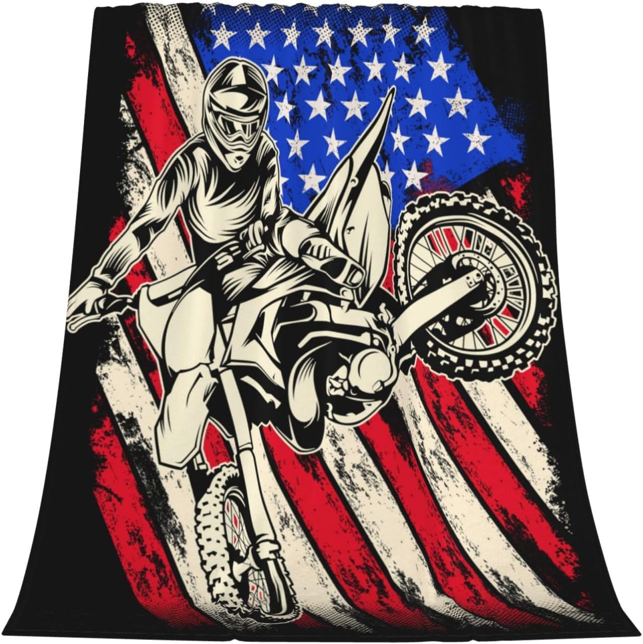 Manta de forro polar con bandera estadounidense de motocross para motocross, tamaño Queen, manta de cama suave, ligera, mullida y acogedora de