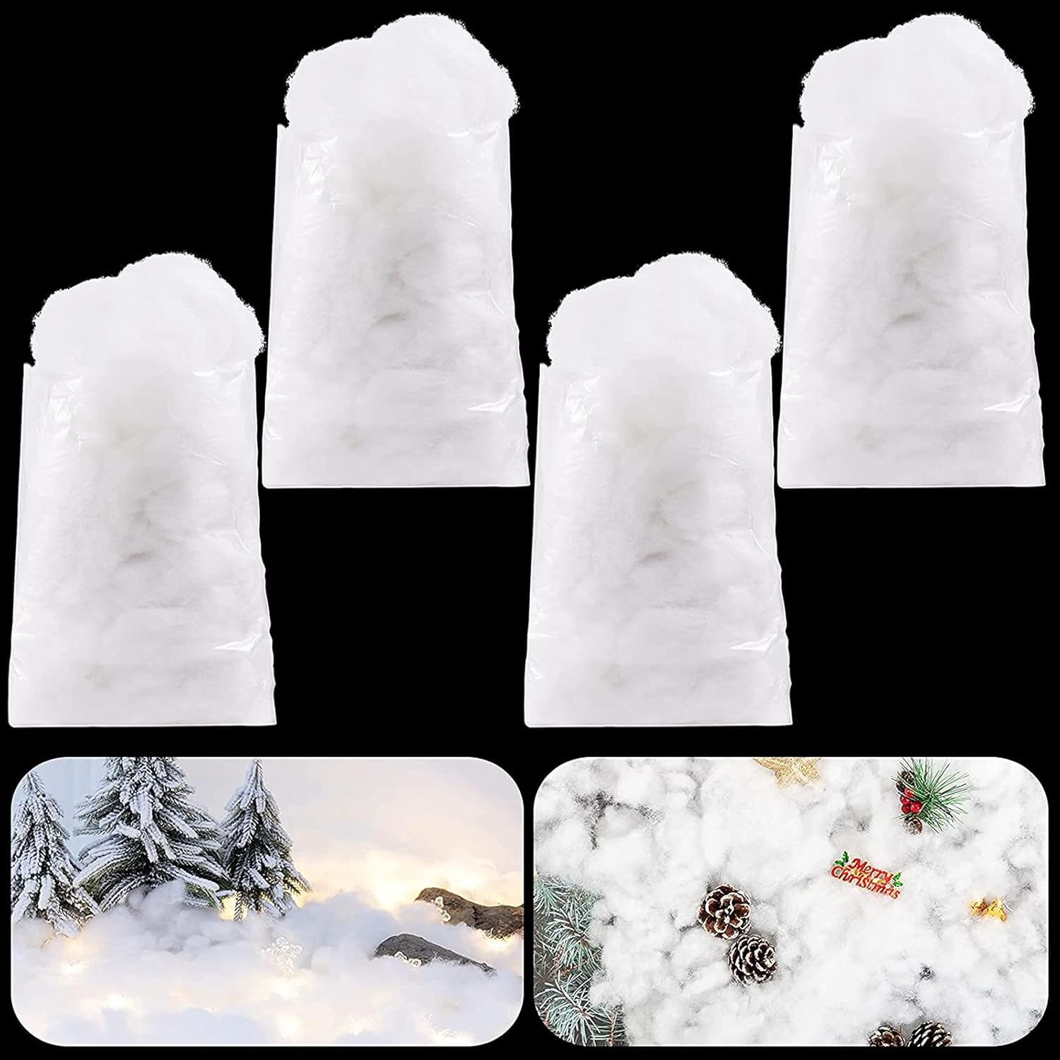 Biggun Decoración de nieve falsa de Navidad, manta de nieve artificial de 20 onzas, decoración de nieve falsa de Navidad, esponjosa, fibra de nieve