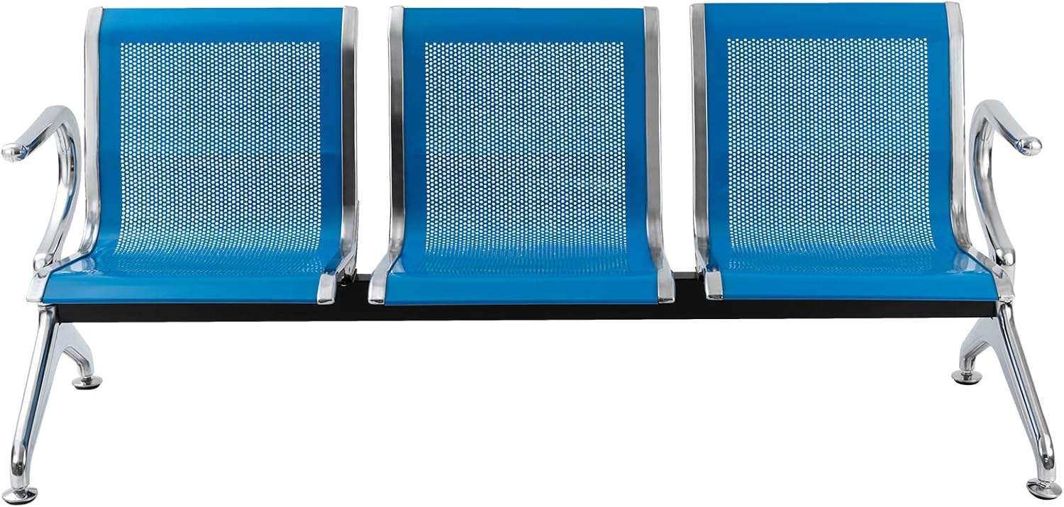 Sillas de recepción para sala de espera con brazos para oficina, aeropuerto, hospital, banco, conferencia de negocios (3 asientos, azul)