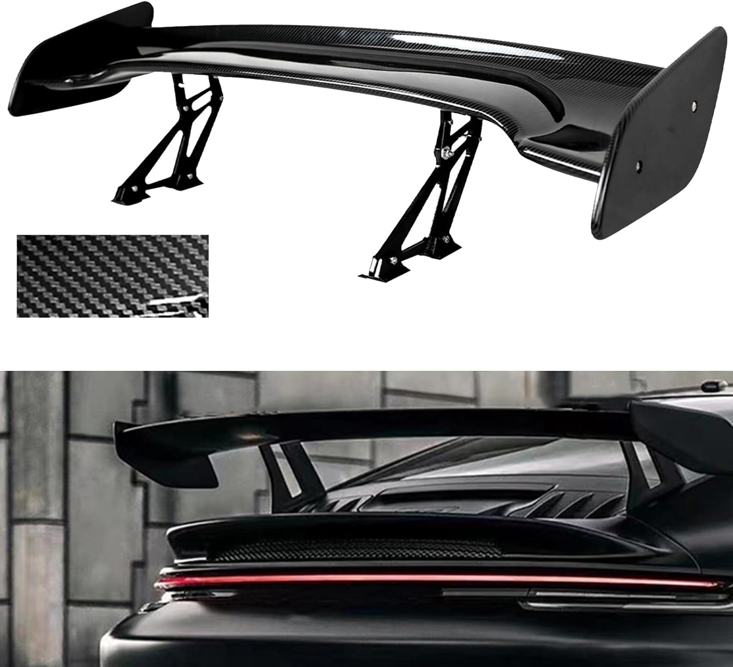 RoyalParts Alerón trasero universal de 47 pulgadas, aspecto de fibra de carbono, ajustable, estilo GT, ala de maletero para sedán, cupé, hatchback