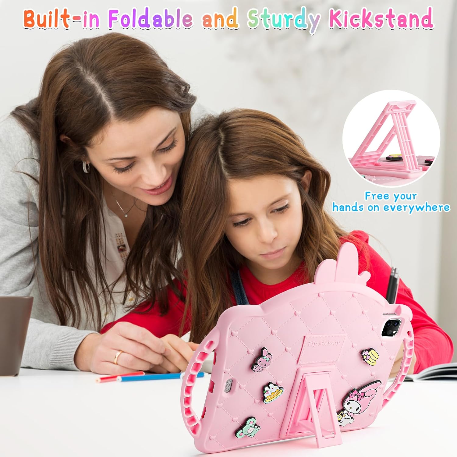 JAKPAK Funda para iPad Air de 5 generación para niños, iPad Pro de 11 pulgadas con protector de pantalla y correa de hombro para niñas, funda de