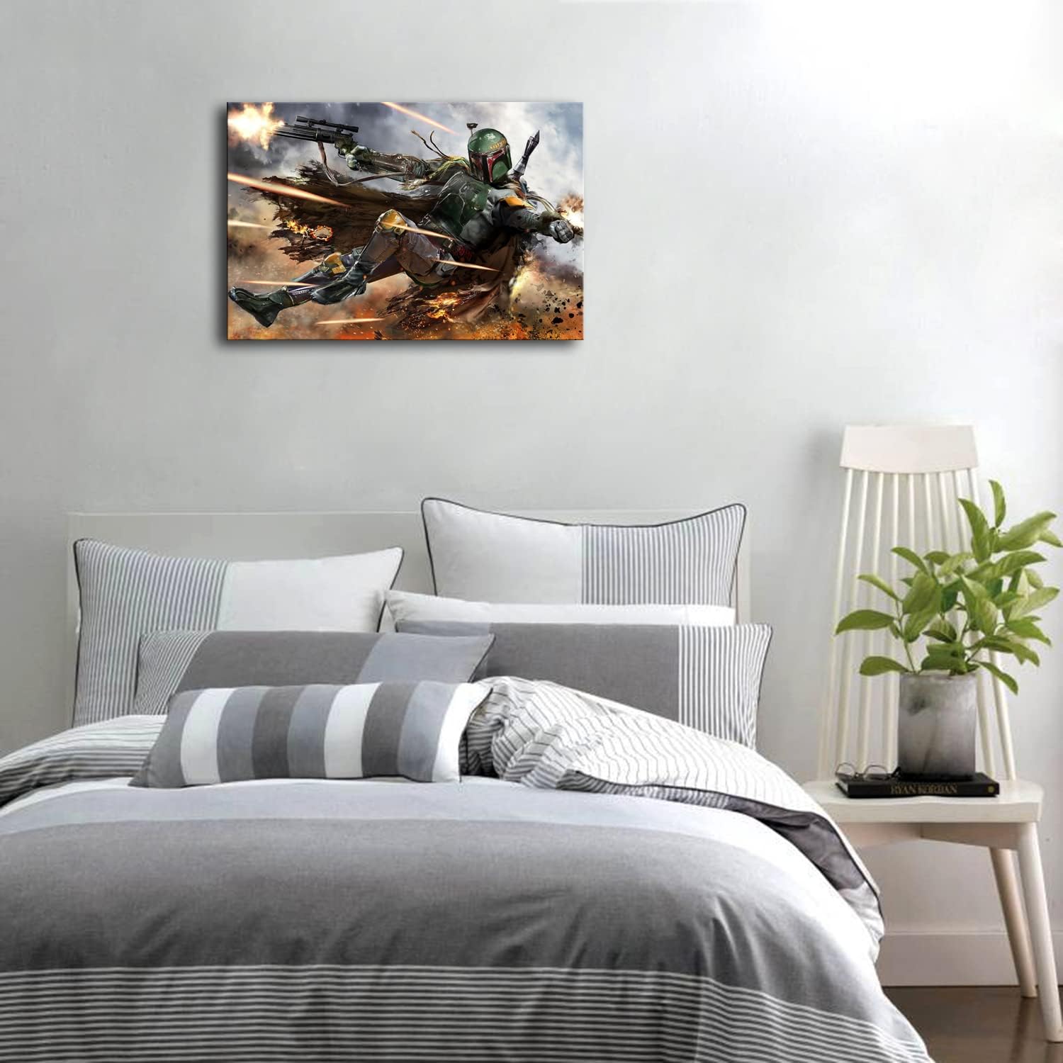 YASOJUN Lienzo decorativo para la pared, diseño de Boba Fett de Wars on Star, cazador de recompensas, pósteres de lienzo de película Mando para