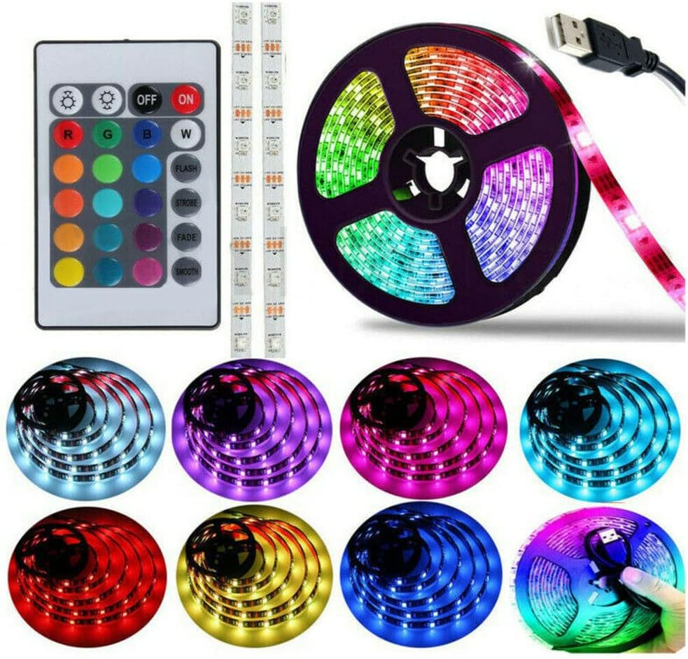 asky Tira de luz LED DC de 5 V, USB que cambia de color, retroiluminación de TV RGB + control remoto (3.3 ft)