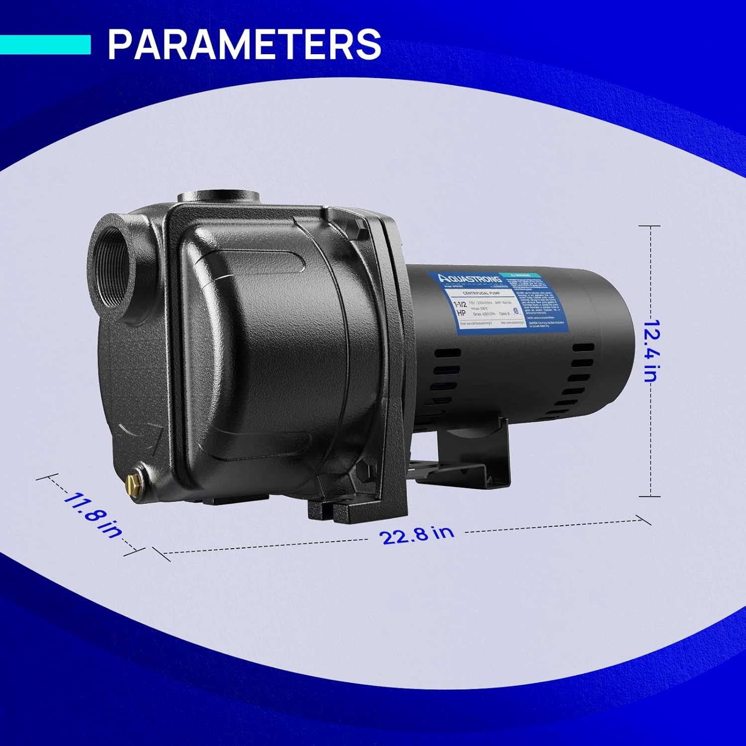 AQUASTRONG Bomba centrífugade chorro de 1.5 HP, 4250 GPH, 115230 V, bomba de hierro fundido duradera para riego y aspersor de césped