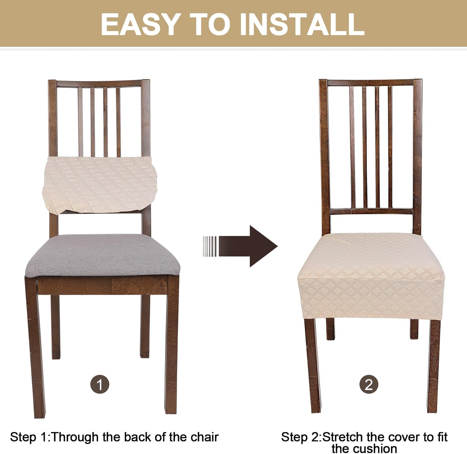 NIBESSER Juego de 4 fundas de asiento para sillas de comedor, elásticas, suaves, extraíbles y lavables, fundas de cojín para comedor, fundas de