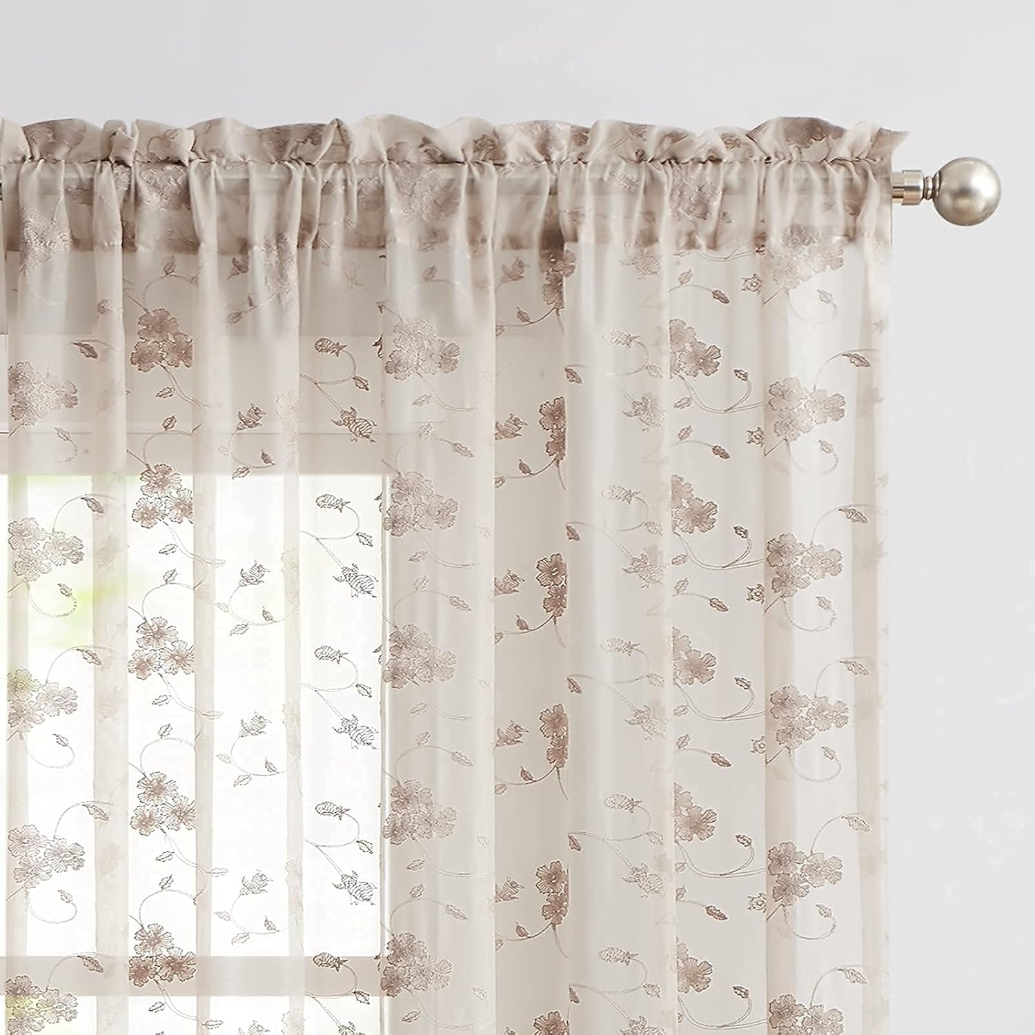 Lazzzy – Cortinas transparentes de gasa bordada con diseño floral
