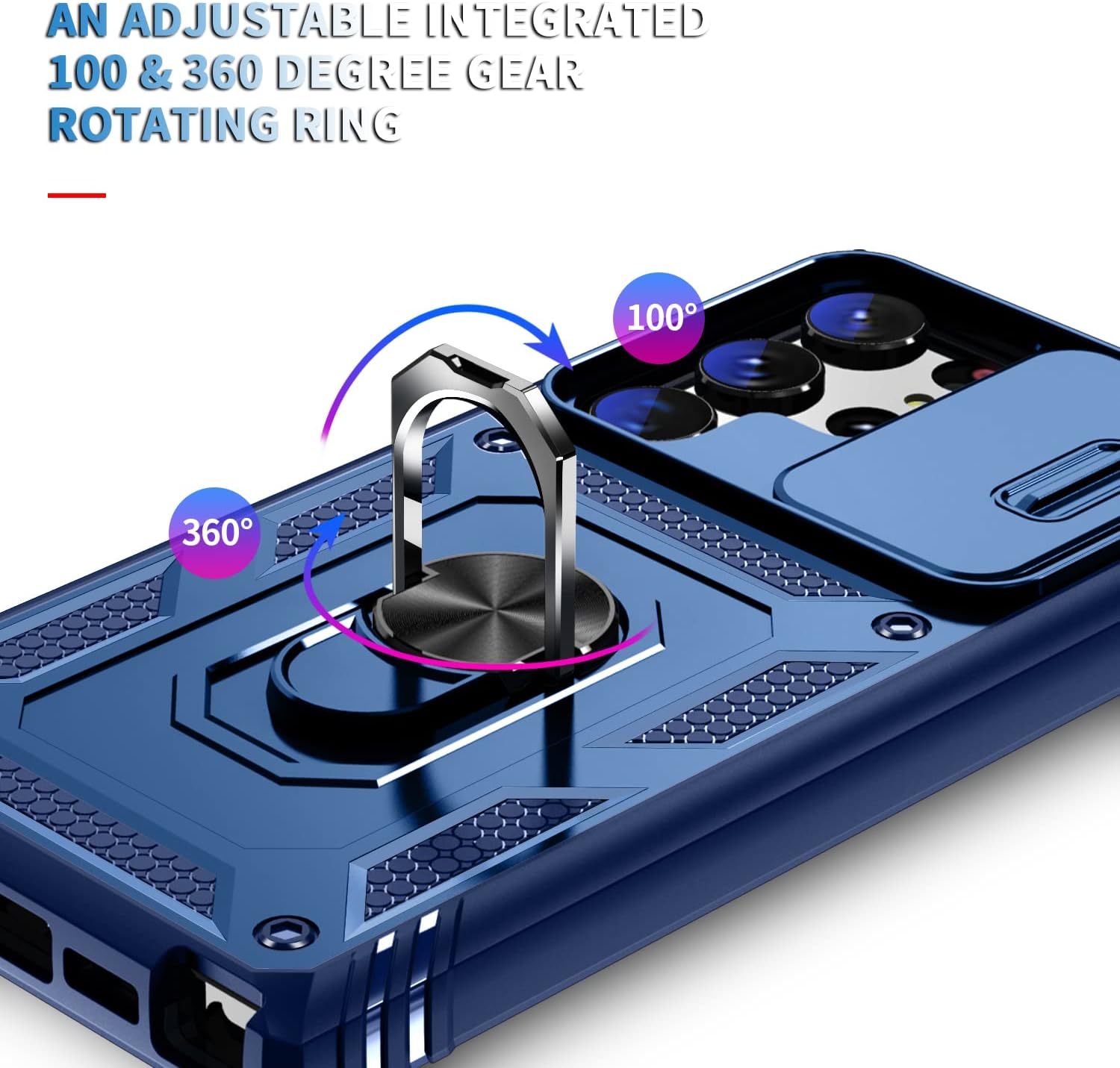 PASNEW Funda para Samsung Galaxy S23 Ultra, cubierta de metal de 360 y cámara deslizante, armadura de múltiples capas, militar, resistente, cuerpo