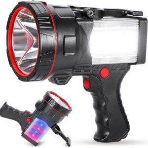 Proyector de mano súper brillante, linterna LED recargable, reflector grande de larga duración con cargador de salida USB para exteriores (luz Proyector de mano súper brillante, linterna LED recargable, reflector grande de larga duración con cargador de salida USB para exteriores (luz