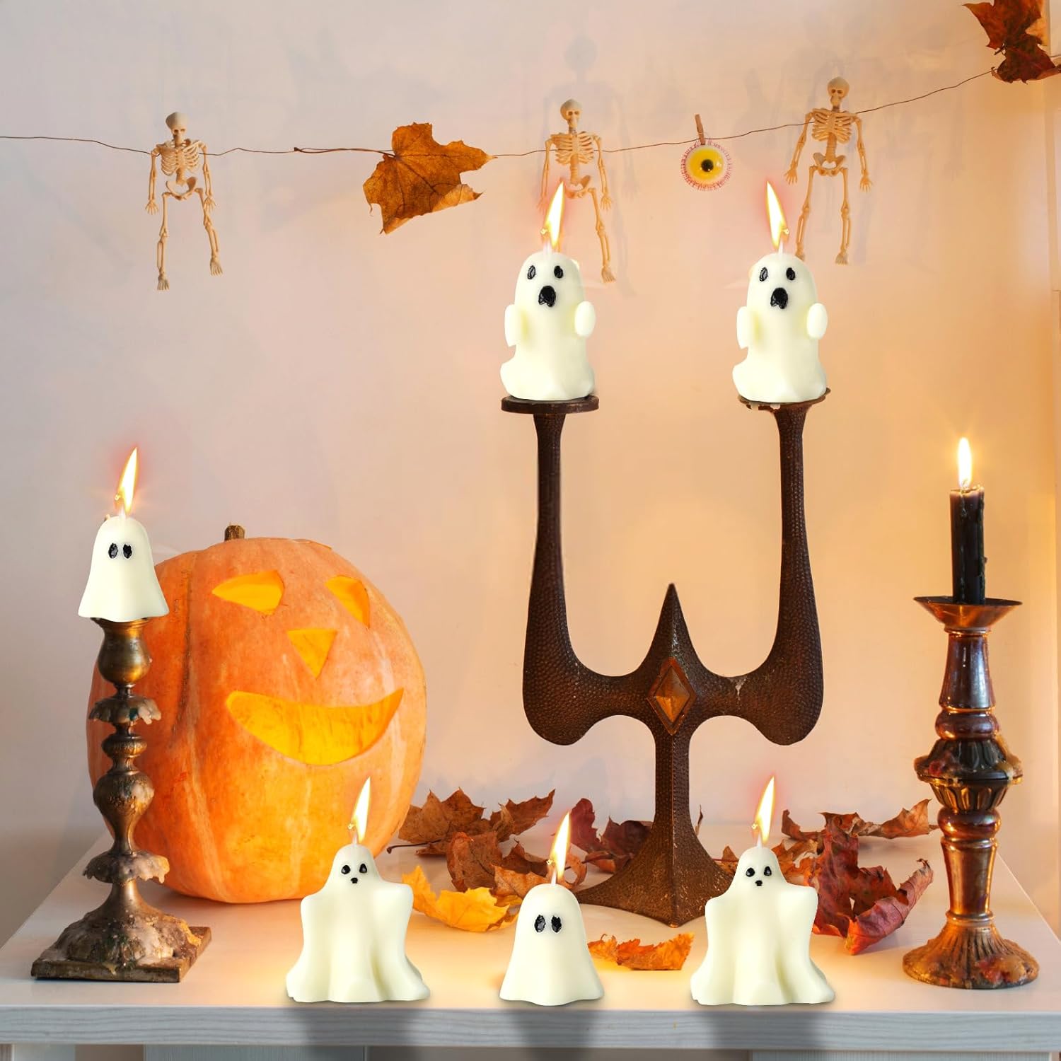 6 velas fantasmas de Halloween, lindas velas de decoración de Halloween en forma de fantasma, velas espeluznantes para el hogar, Halloween, fiesta,