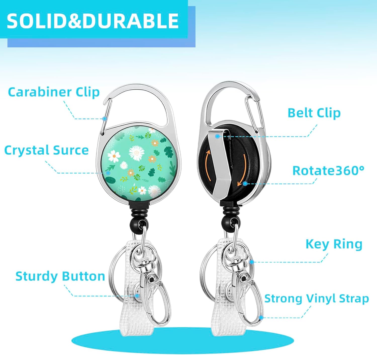 Carretes retráctiles lindos portatarjetas, clip de insignia con llavero retráctil y llavero, cuerda de nailon resistente para tarjetas de