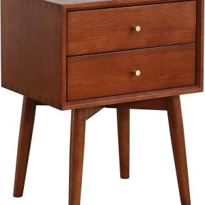 Olusmane Mesita de noche moderna de mediados de siglo, mesita de noche de madera de roble macizo con 2 cajones, mesita de noche pequeña resistente y Olusmane Mesita de noche moderna de mediados de siglo, mesita de noche de madera de roble macizo con 2 cajones, mesita de noche pequeña resistente y