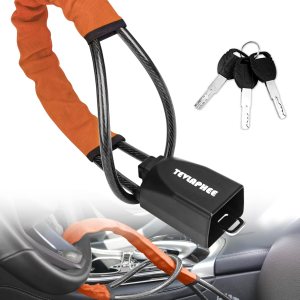 Tevlaphee Cerradura antirrobo del volante con 3 llaves, naranja, tipo de cerradura de llave Tevlaphee Cerradura antirrobo del volante con 3 llaves, naranja, tipo de cerradura de llave