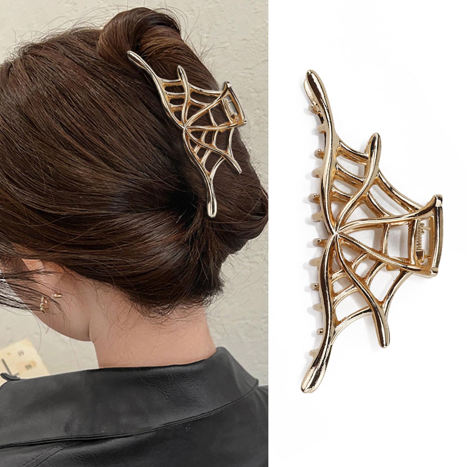 Pinzas de metal para el cabello de telaraña, pinzas de aleación para el cabello, 1 pinza de metal para cabello fino, punk y estilo Y2K (telaraña
