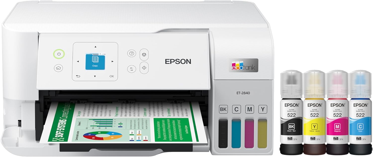Epson EcoTank ET-2840 Impresora Supertank inalámbrica a color todo en uno sin cartuchos con escaneo y copia, la impresora rápida para el hogar