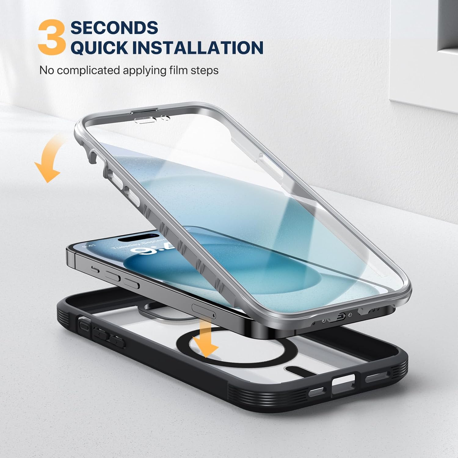 Diaclara Funda diseñada para iPhone 15 Plus de 6.7 pulgadas, compatible con MagSafe, funda magnética resistente de cuerpo completo con protector de