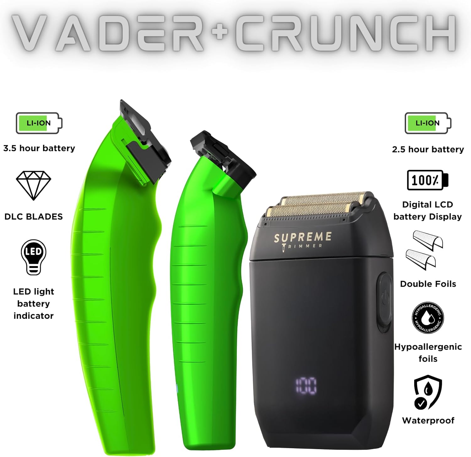 Supreme Trimmer Kit de peluquería 3 en 1  Vader Clipper, Vader Trimmer & Crunch Foil Shaver  Cortadora de barba profesional para hombres, cortadora