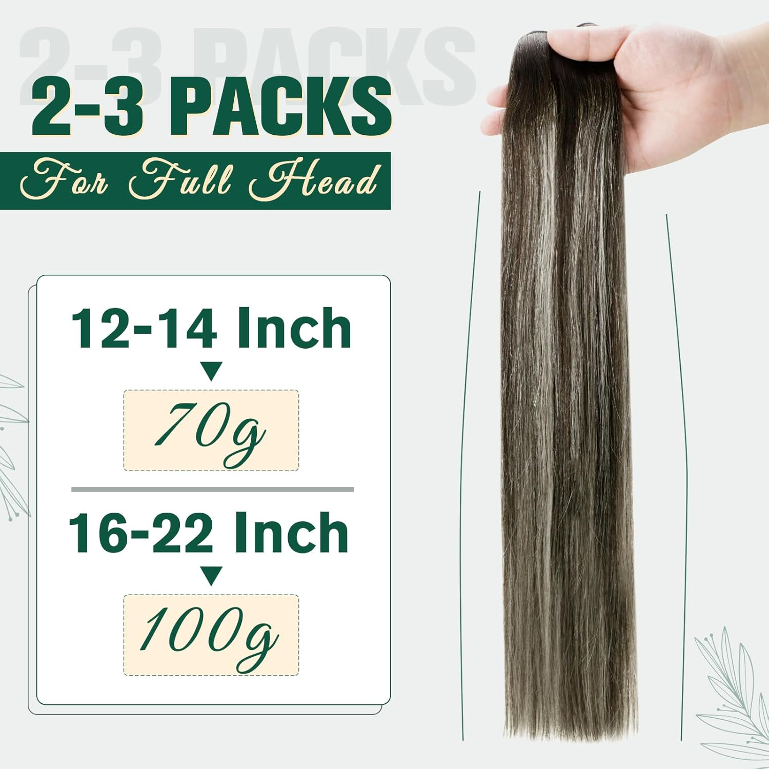 RUNATURE Extensiones de cabello humano real para coser, 20 pulgadas, 3.53 onzas, extensiones de cabello natural, color negro plateado a plateado,