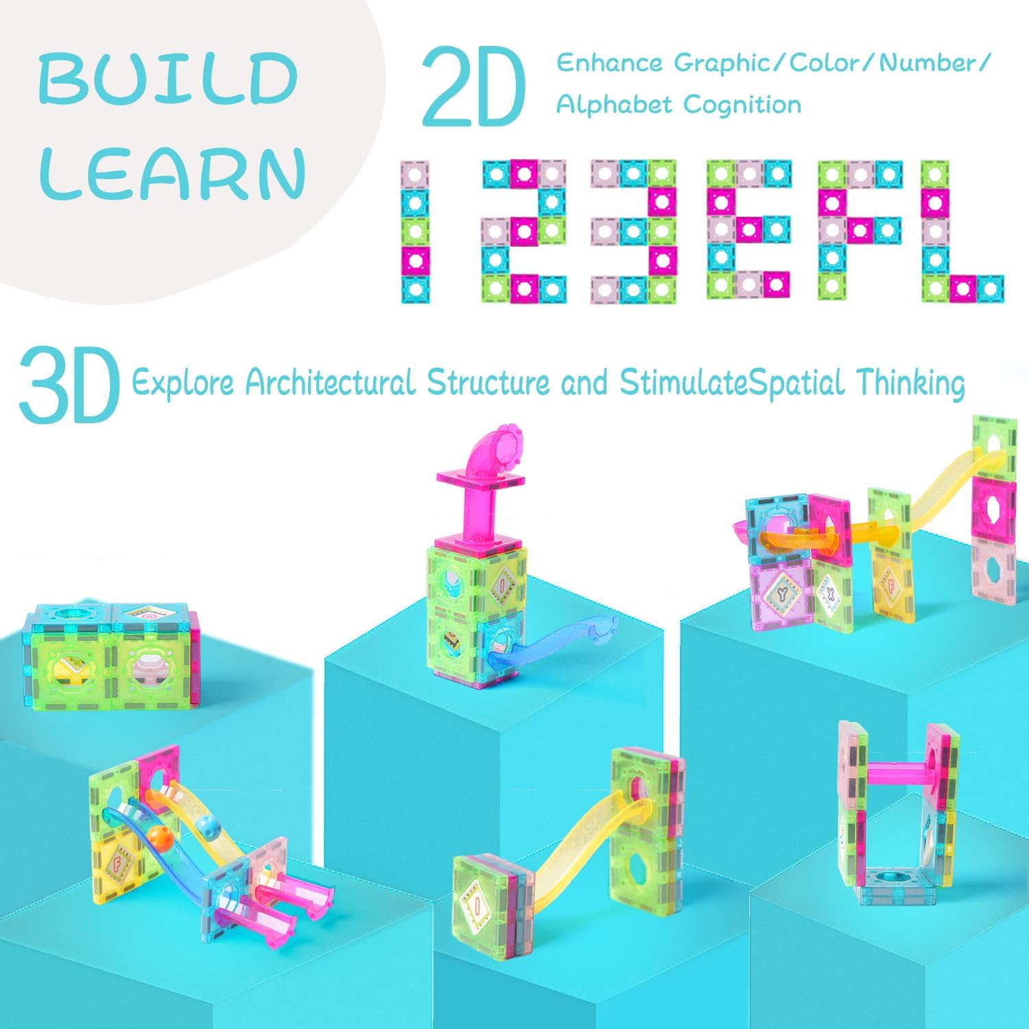 Marble Run – Bloques de construcción magnéticos para niños de 3 a 5 años, 4 a 8 años, juguete de aprendizaje STEM para el desarrollo cerebral,