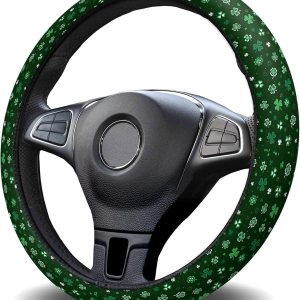 Funda para volante de automóvil, diseño de trébol brillante del día de San Patricio, esponja elástica elástica, funda protectora para vehículos, Funda para volante de automóvil, diseño de trébol brillante del día de San Patricio, esponja elástica elástica, funda protectora para vehículos,