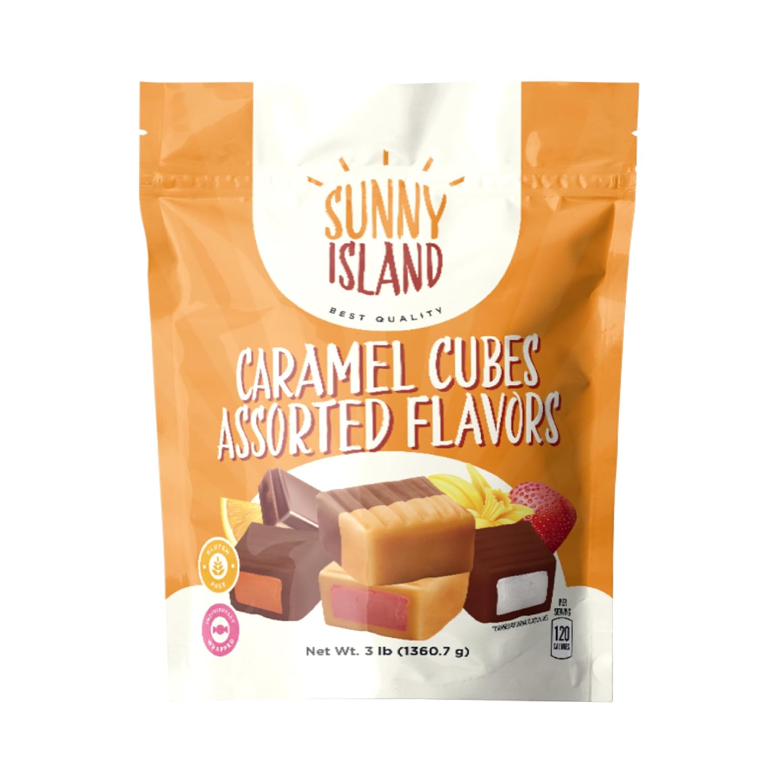 Caramelos rellenos de caramelo  Sabores surtidos – Fresa, chocolate, naranja, vainilla, menta  Envuelto individualmente, bolsa de 3 libras