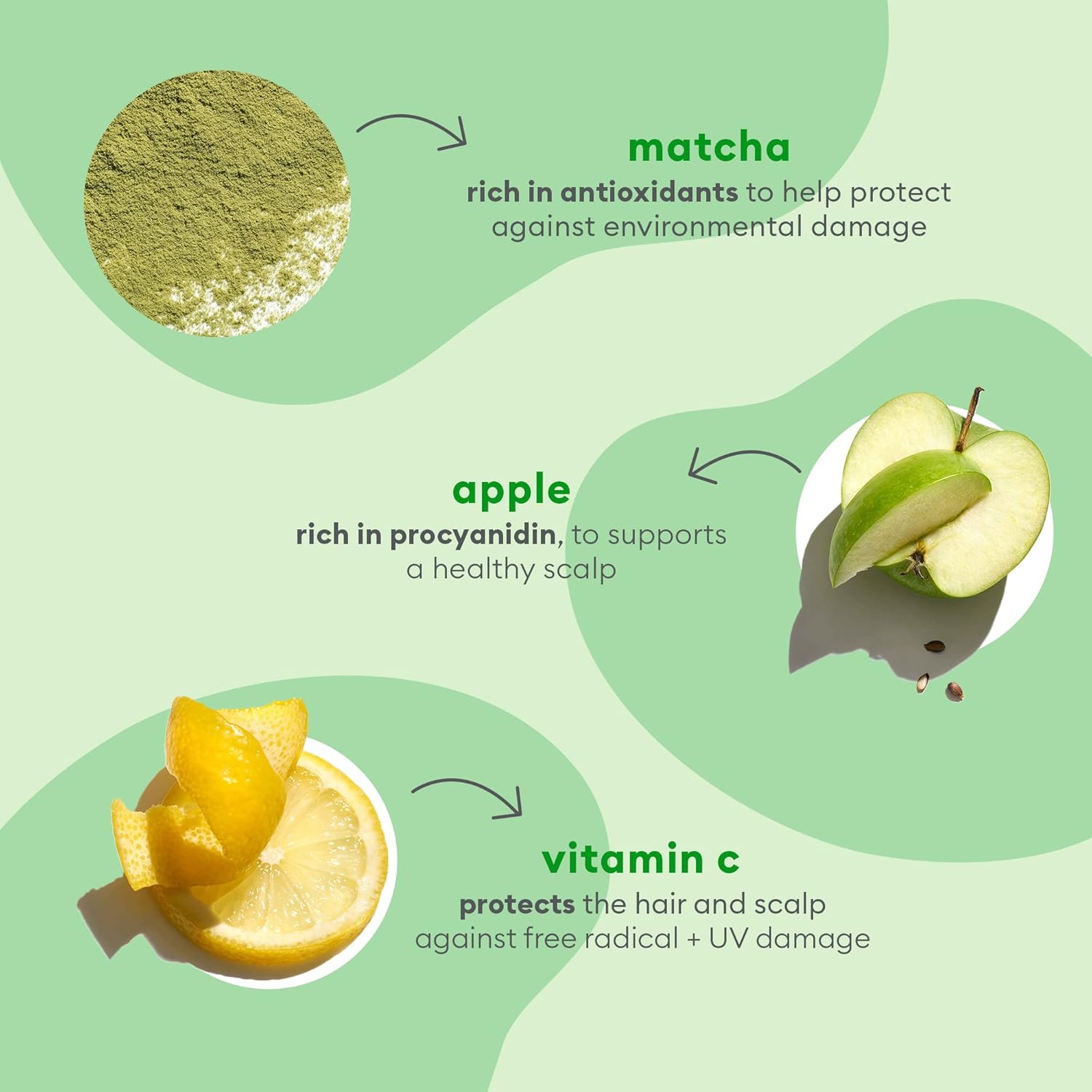 Briogeo Superfoods Champú Reabastecedor de Matcha y Manzana. Apoya el cabello y el cuero cabelludo saludables y equilibrados, vegano, sin falatos ni