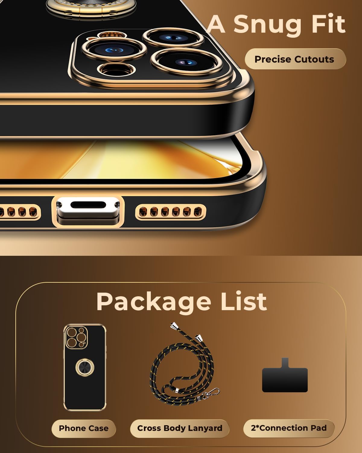 Miss Arts Funda para iPhone 13 Pro Max, funda con soporte de anillo de lujo galvanizado con correa de cordón, bonita funda de TPU suave para iPhone