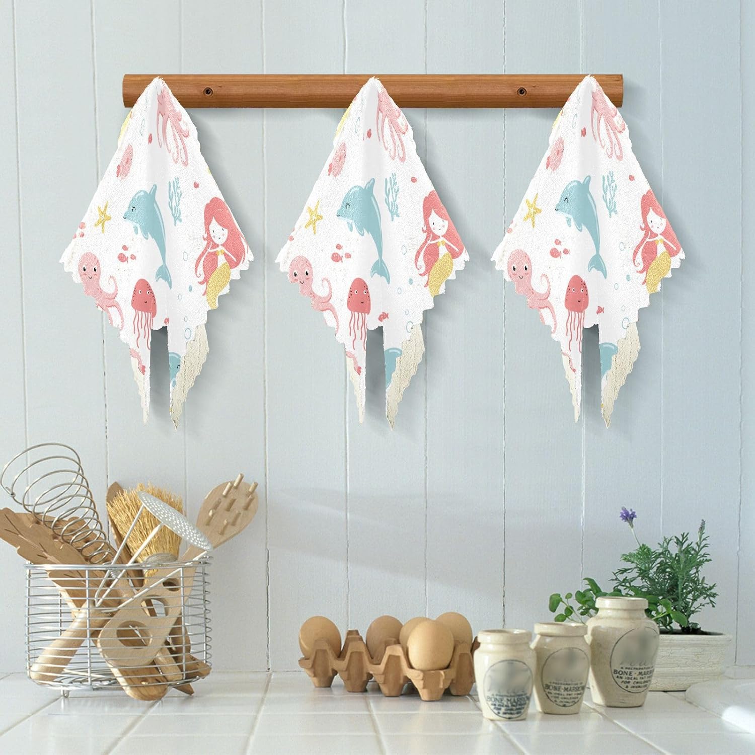 Dolphin Kawaii Mermaid Soft Decorative Microfiber Dish Drying Towel Quick Dry 6 Pack Kitchen Tea Towels for Bathroom Sink